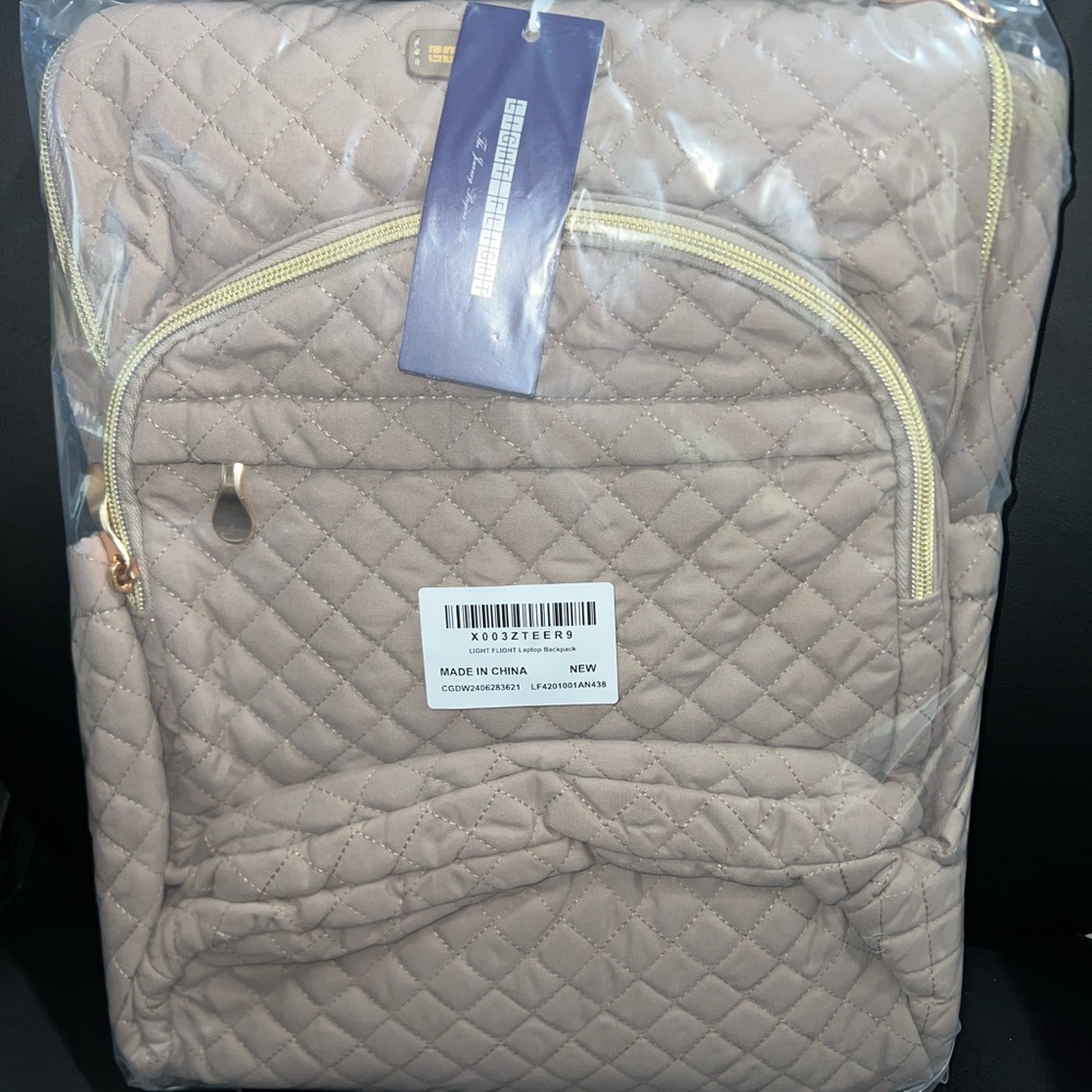 Quilted Tan laptop Backpack